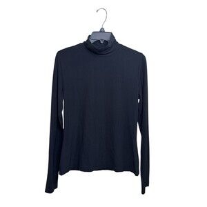 ST. JOHN CAVIAR Black Turtleneck Top M Nylon Spandex Stretch Knit